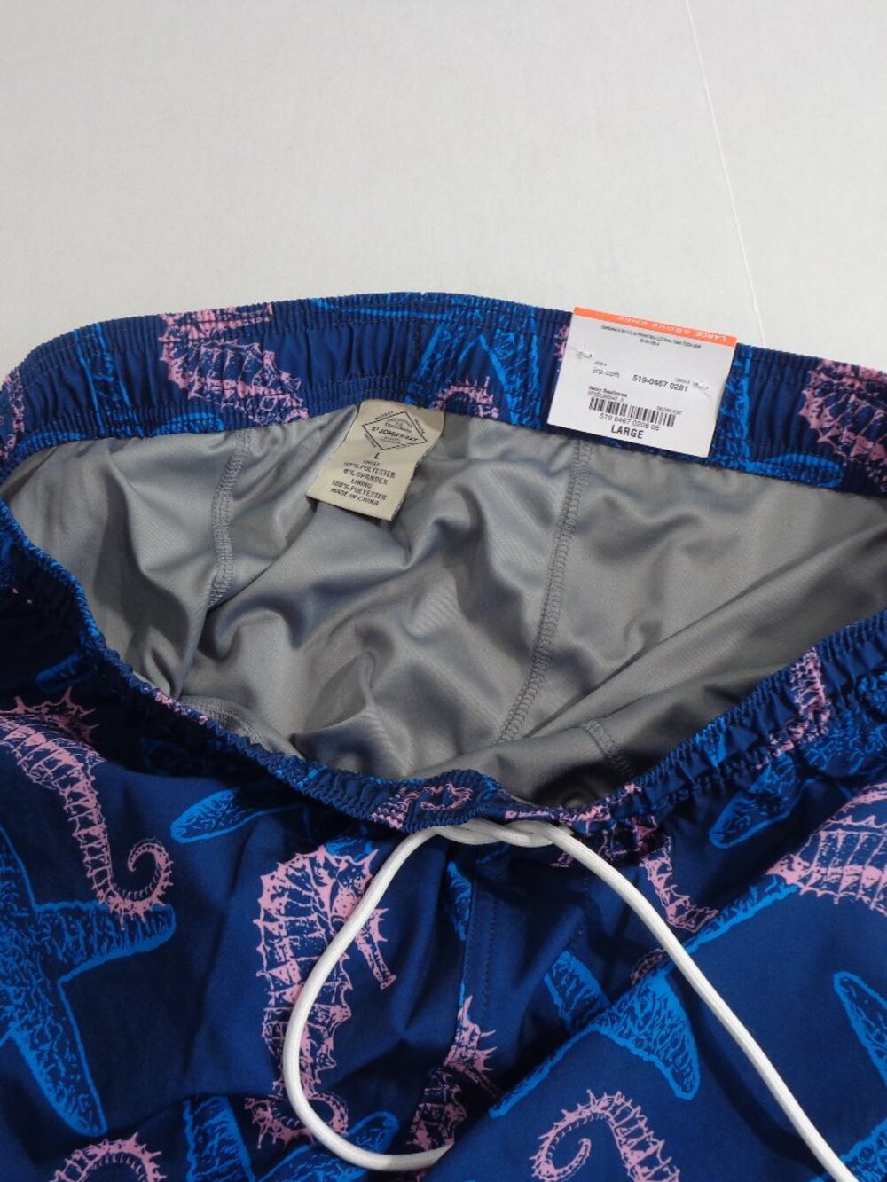 St. John's Bay Men's Large Swim Trunks Seahorse and Star Navy Blue Pink NWT - Picture 7 of 9